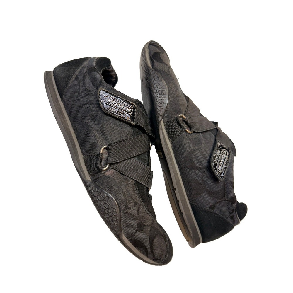 Coach Signature Juli Black Suede Leather Canvas Sneakers Women's Size 7 Q301